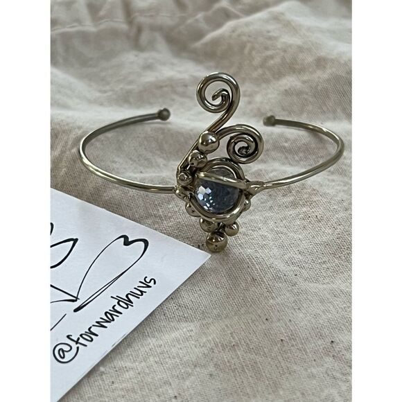 Youth Silver Tone Cuff Bracelet with Unique Purple Bead - Picture 4 of 11